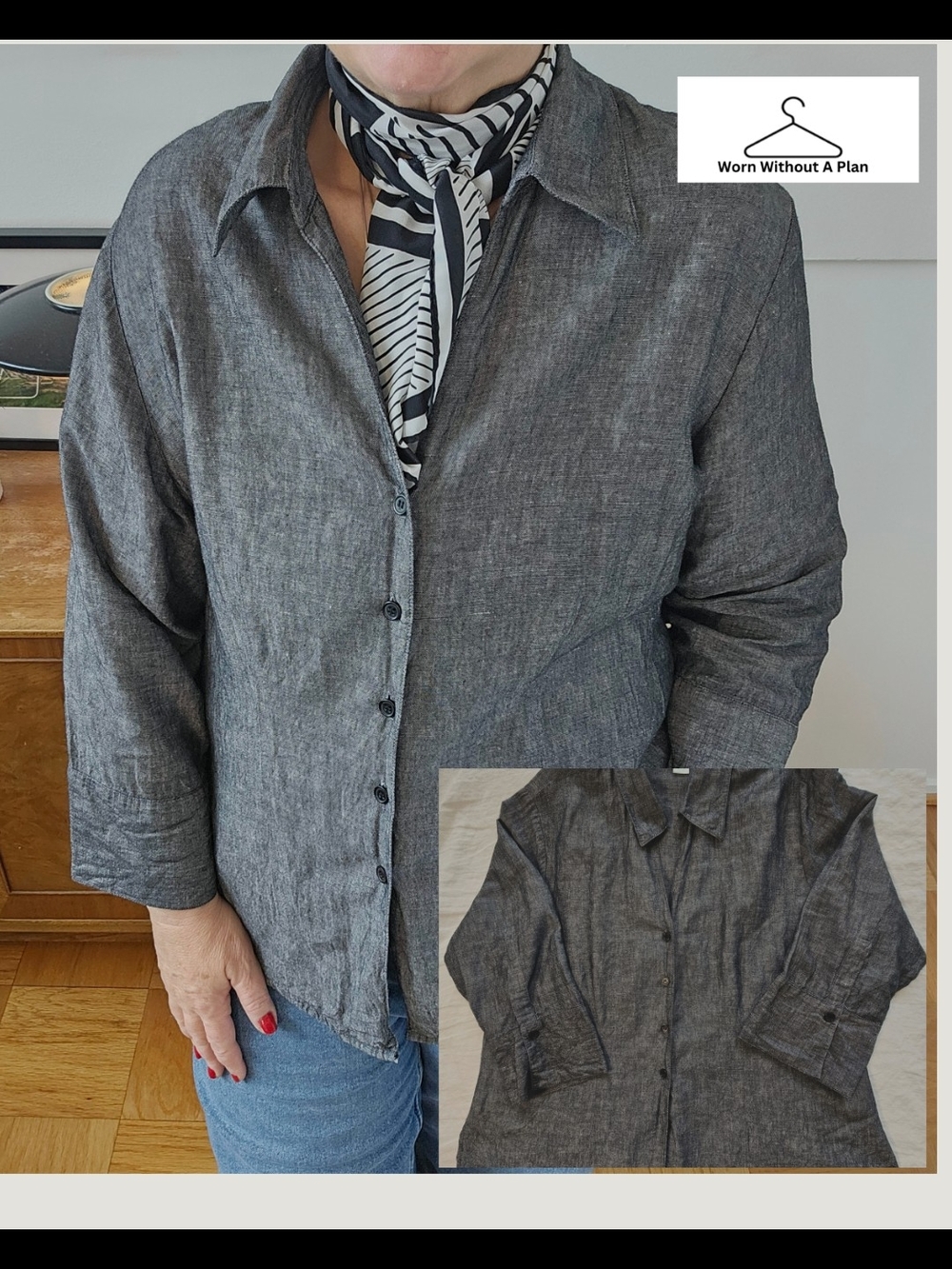 Harve Benard Linen Charcoal Gray Button Up Tunic Size 1X